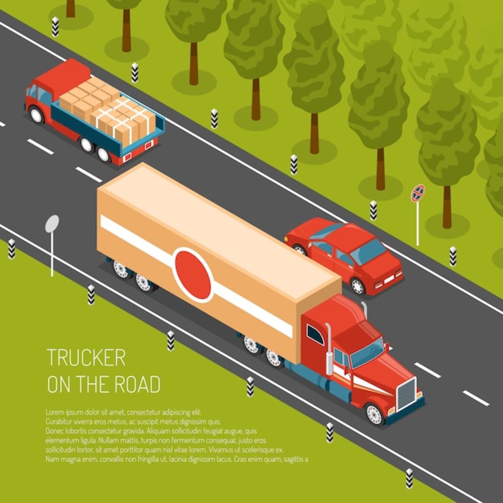 3d道路上载有货物的送货卡车